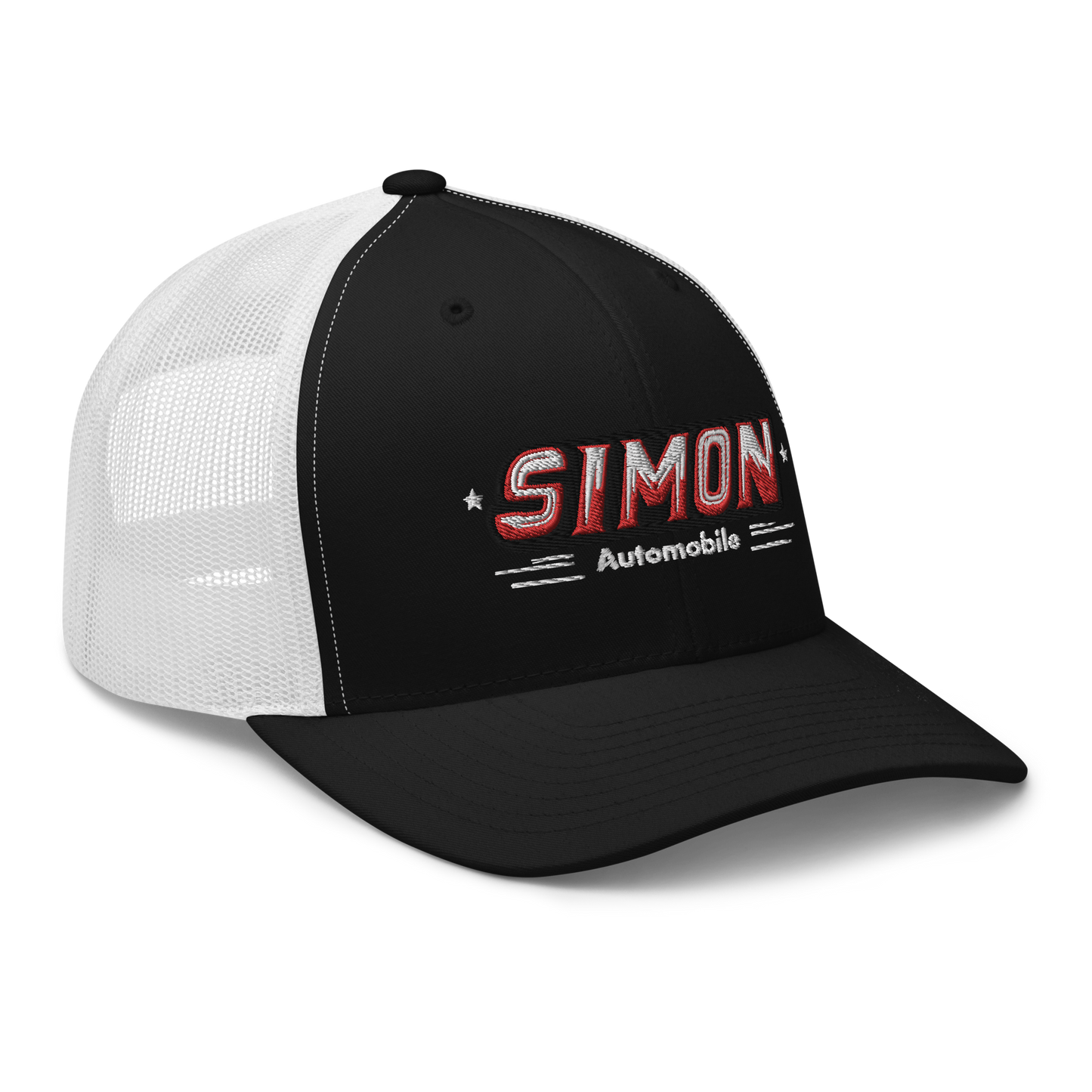 Bestickte Trucker-Cap im Simon Automobile Design Schwarz/Weiß